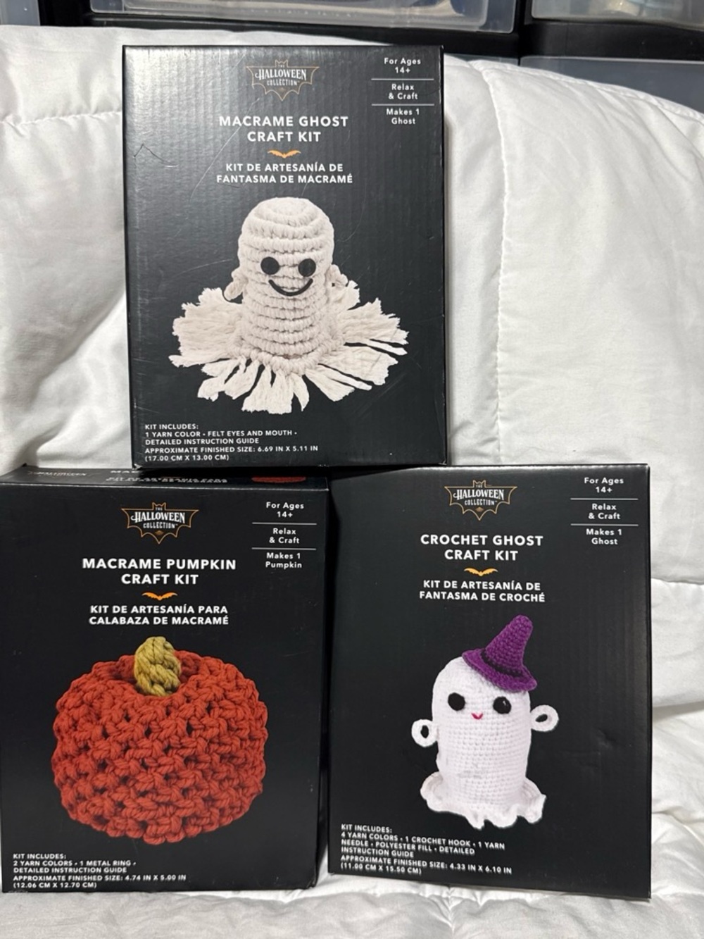Macrame & Crochet Ghost and Pumpkin Craft Kits - White, Orange, Purple